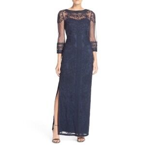JS Collections Navy Illusion Yoke Lace Maxi Dress